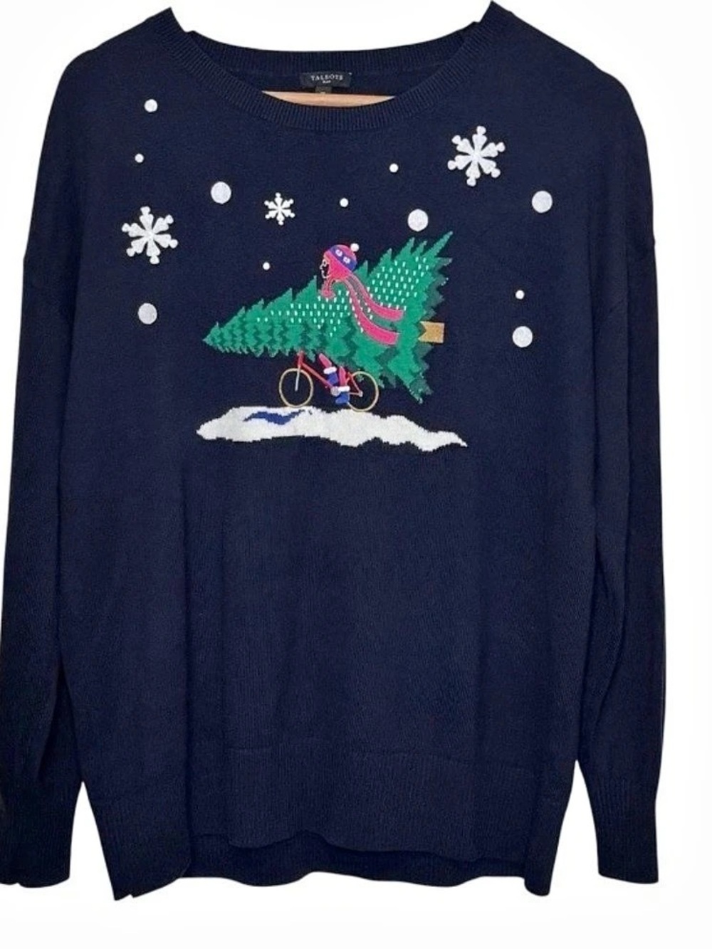 Talbots Christmas Tree Bicycle Sweater Christmas Sweater Blue Size 1X